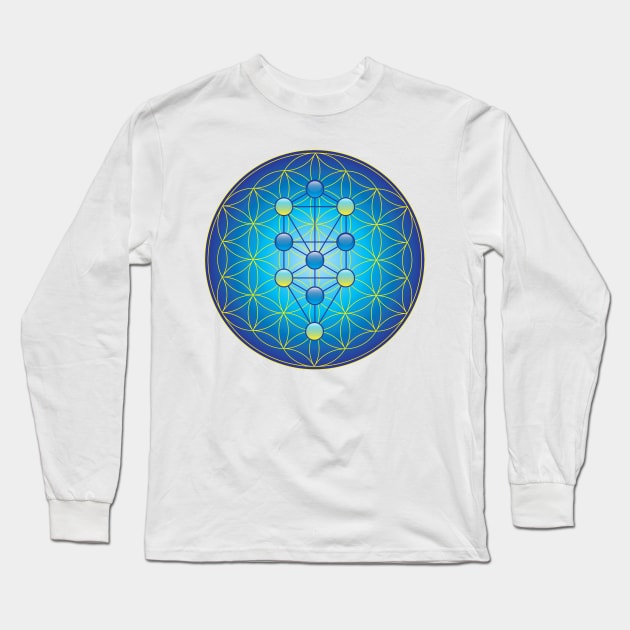 Tree of Life on Flower of Life Long Sleeve T-Shirt by GalacticMantra